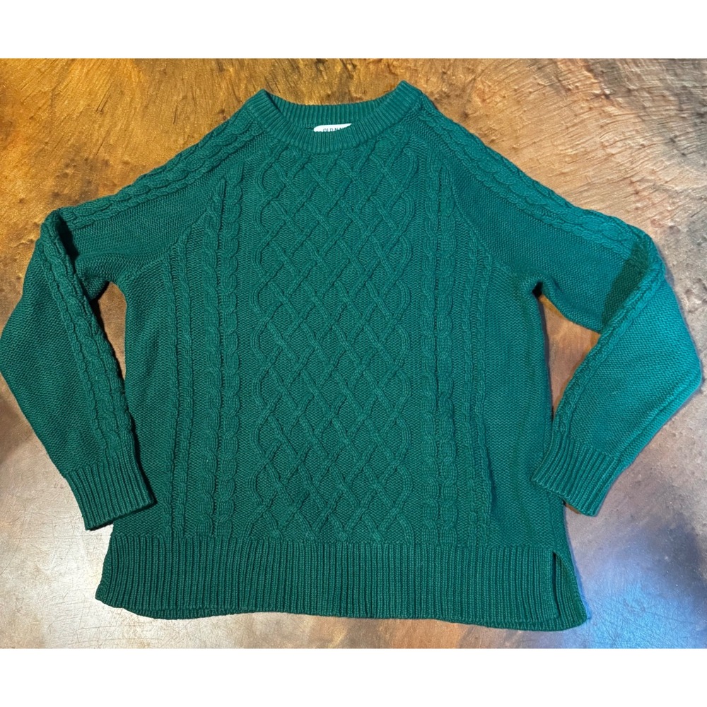 Vtg Old Navy Womens Green Cable Knit Long Sleeve Pullover Sweater